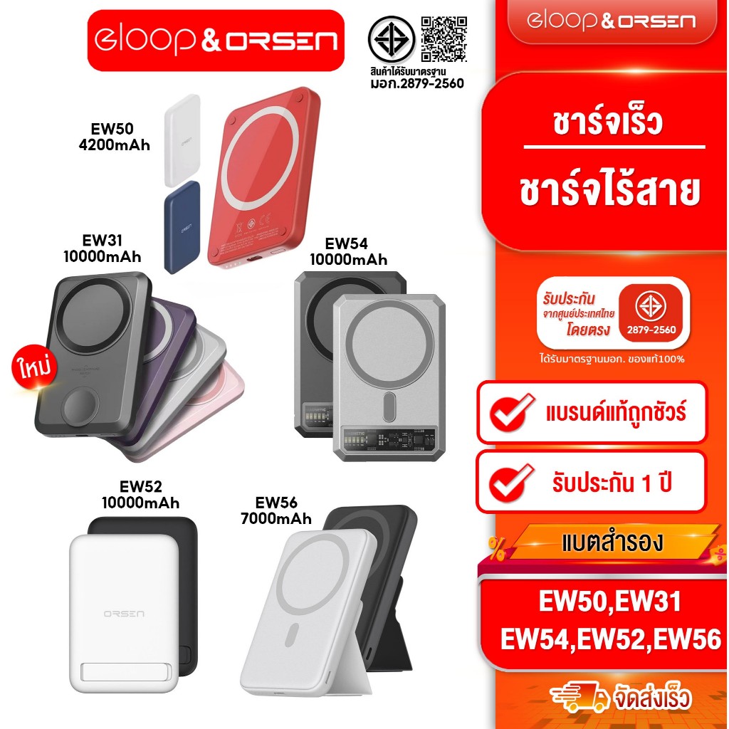 Eloop แบตสำรอง ชาร์จไร้สาย  EW31 / EW52 / EW50 / EW56 / EW54  PD 20W Wireless Charge รองรับ Phone 17