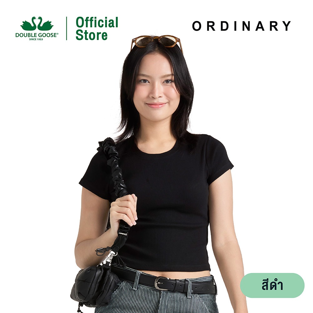 ห่านคู่ เสื้อคอกลมผู้หญิง เสื้อครอปผ้าร่อง รุ่น Ordinary