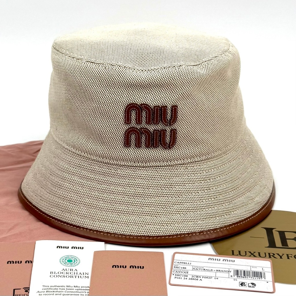 Miumiu หมวก Bucket miumiu รุ่น 5HC196 ของแท้ 100%