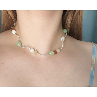 สร้อยคอท่อยาวลูกปัดแก้ว รุ่น chicha curve ✨💫 พร้อมส่งจากไทย