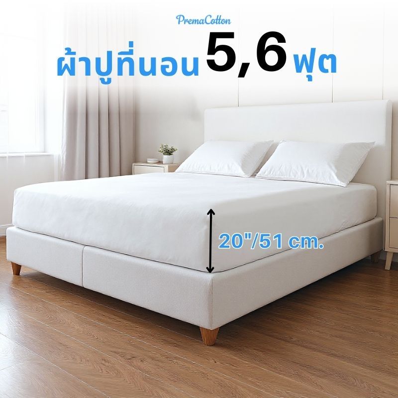 Prema Cotton ผ้าปูที่นอน 5/6 ฟุต ผ้าคอตตอนแท้ รับรองความหนาได้ถึง 20 นิ้ว รับรองมาตรฐาน Oeko-Tex