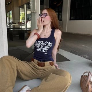 🌈SpinnyHouse🌈เสื้อกล้าม กล้ามเว้าหลัง สกรีนลาย สไตล์ Y2K พร้อมส่ง ผ้ายูนิยืดเยอะมาก สาวอวบใส่ได้ รุ่น กล้ามยูนิ MANKED