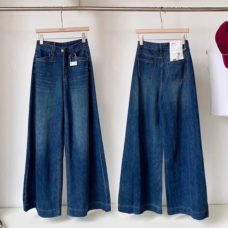 S~5XL Jeans for women กางเกงยีนส์สีน้ำเงินเอวสูงโอเวอร์ไซส์ กางเกงขากว้างสุดเทรนด์และแฟชั่น กางเกงยีนส์ลำลองอเนกประสงค์