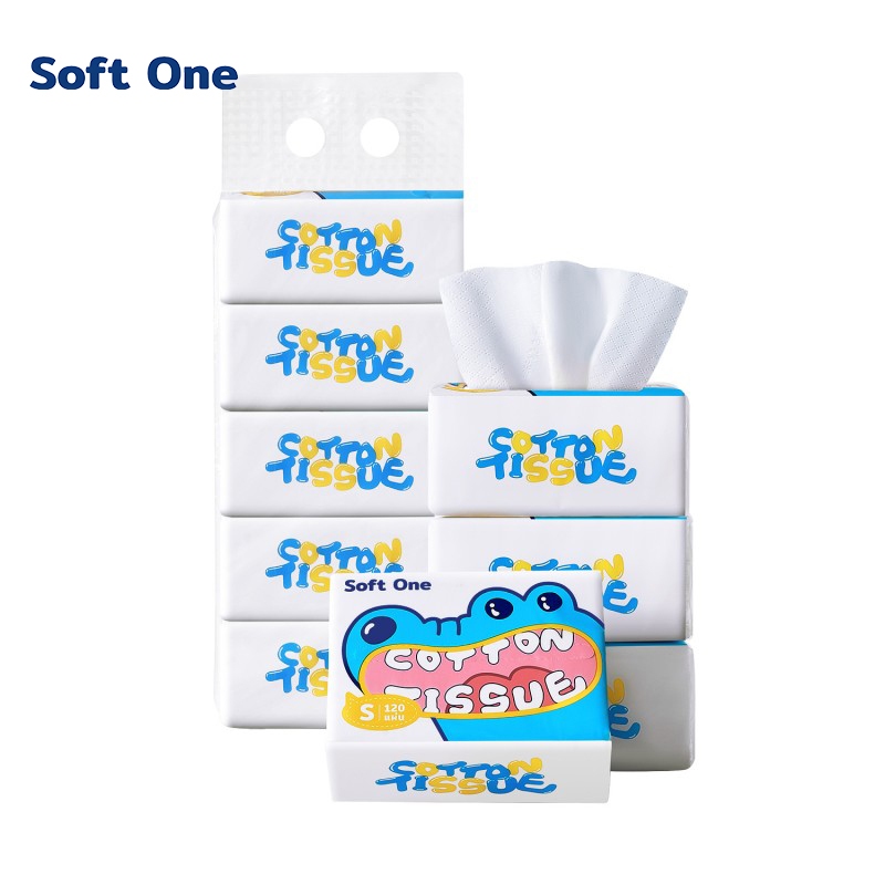 Soft One กระดาษทิชชู  เช็ดหน้า S-5ห่อ ทำความสะอาดผิวกาย  หนา 3ชั้น ยืดหยุ่น ไม่ขาดง่าย ซับน้ำได้ดี (ขนาด:แผ่น127*180 m.)