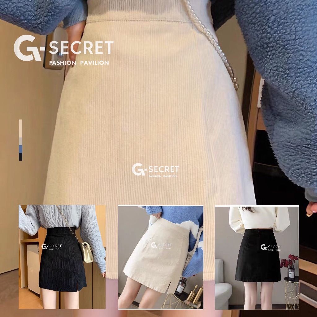 พร้อมส่งจากไทย กระโปรงลูกฟูก ผ่าข้างทรงเอสุดฮิต กระโปรงเอว Clothing Lady