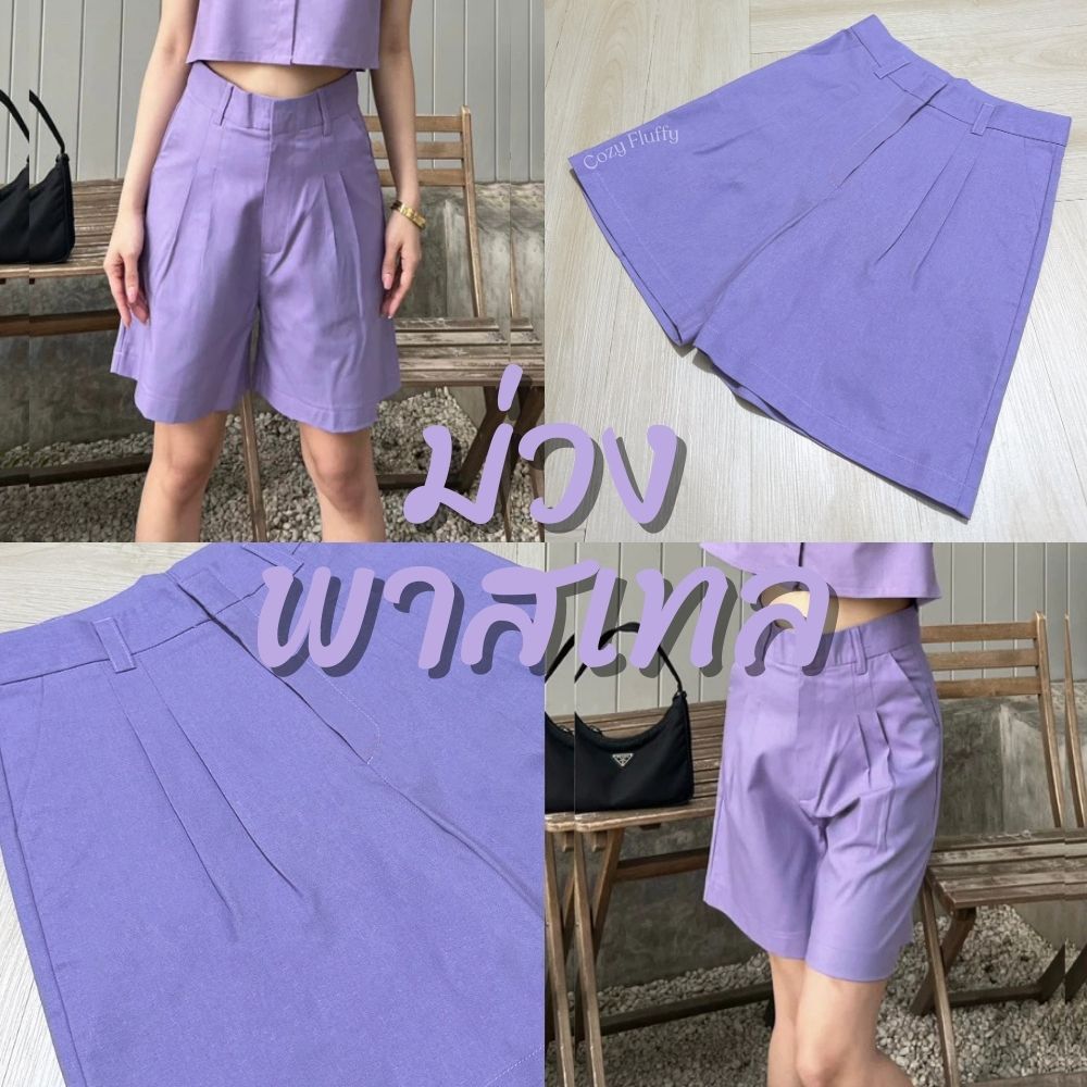 [Cozy Fluffy] Maki Pant / Autumn Gelato 403 กางเกงขาสั้น2ส่วนมีหูผ้าลินินผสมฝ้ายเก็บทรงเอวสูงใส่สบาย - รูปที่ 2