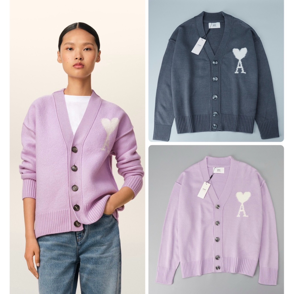 เสื้อคาร์ดิแกน A.m.i de Coeur cardigan 💜🩶 สี ม่วง / เทาเข้ม ผ้าไหมพรม
