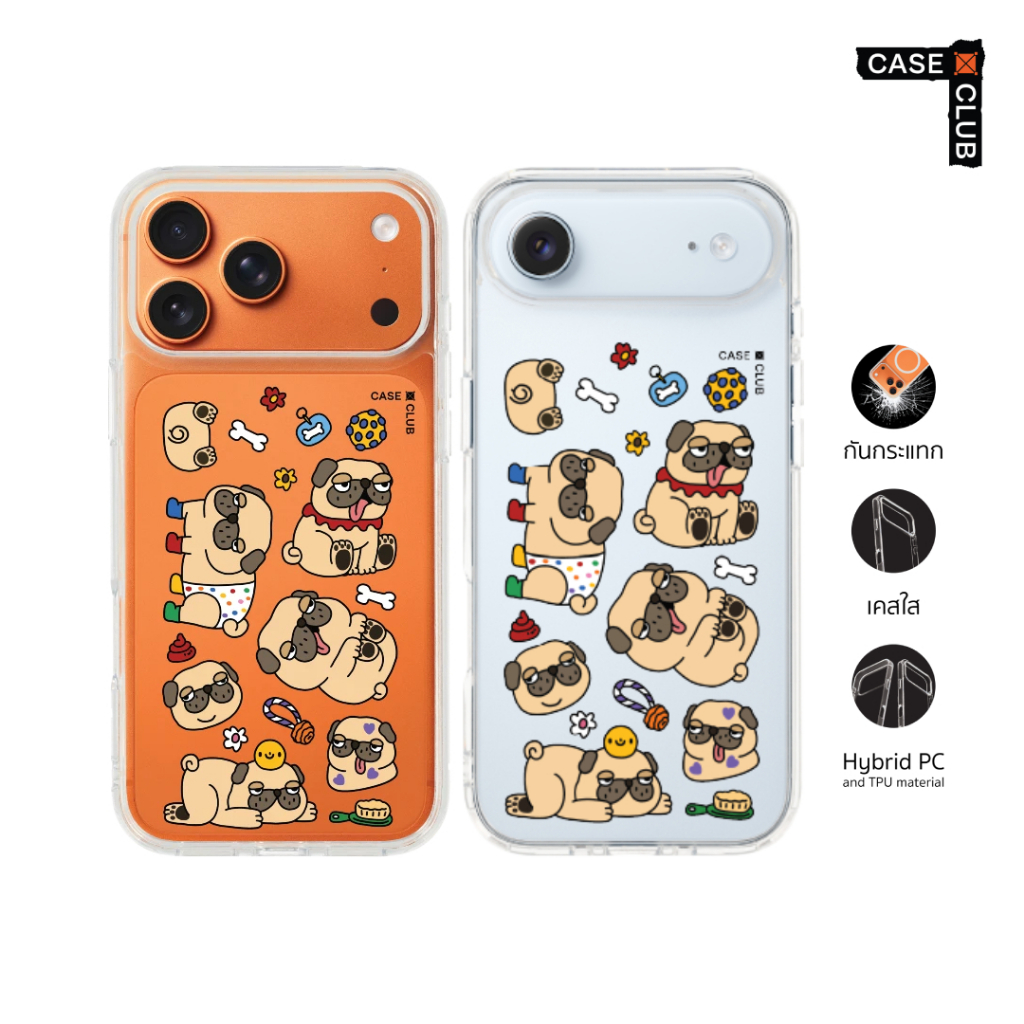 CaseClub เคสไอโฟน เคสโทรศัพท์ เคสใส ลาย Baby Pug น้องปั๊กแก้มยุ้ยตัวป่วน สำหรับ i17 Pro Max/i17 Pro/i Air/i17