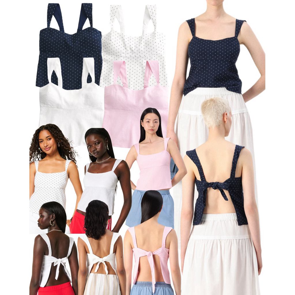 (ของแท้💯) Hollister linen-blend open-back top เสื้อลินินผูกหลัง