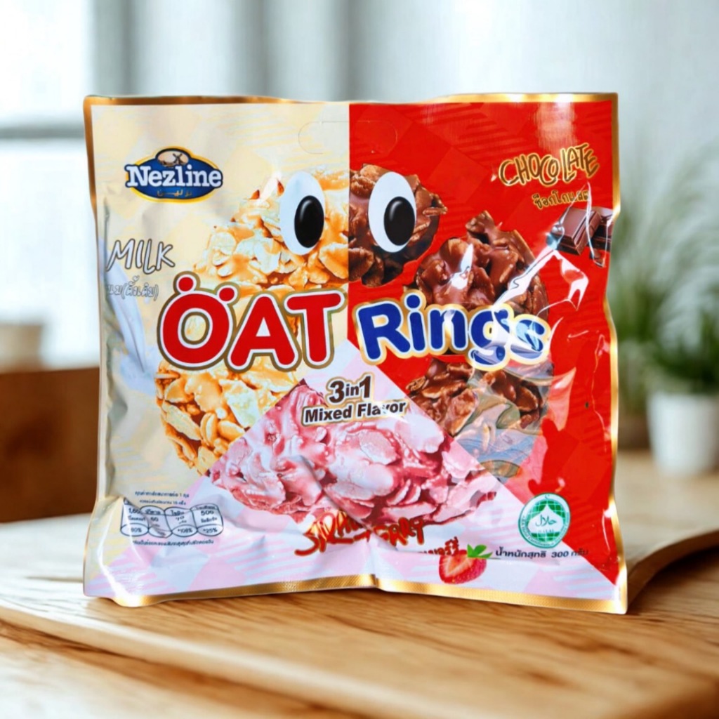 [วงกลม] ขนมข้าวโอ๊ตอบกรอบ 3 รสชาติใน 1 ห่อ ช็อค นม สตอ เคลือบรสชาติหอมหวาน  หยิบทานง่าย เคี้ยวเพลิน พกสะดวก เป็นชิ้น