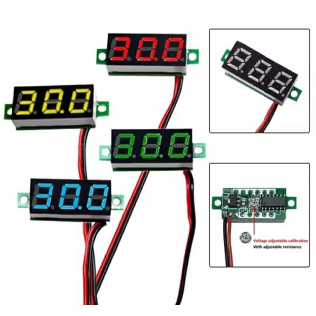 ตัววัดโวลท์แบบดิจิตอล ไฟ dc ต่ำสุด 2.5 v ไฟสูงสุด 30 v ขนาด 0.28 นิ้ว วัดโวลท์ LED มี สีแดง สีน้ำเงิน สีเหลือง สีเขียว 2