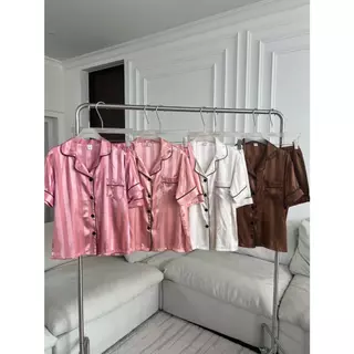PTSL111 ชุดนอนขาสั้นแขนสั้น Satin Premium PROMTHONG