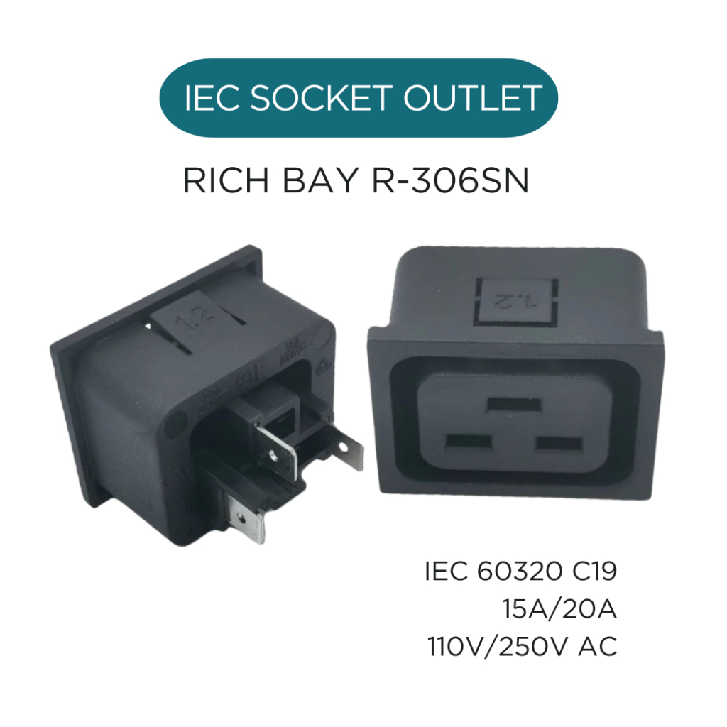 IEC SOCKET OUTLET R-306SN เต้ารับ ติดแผง C19 รุ่น RICH BAY 15/20A 250V AC