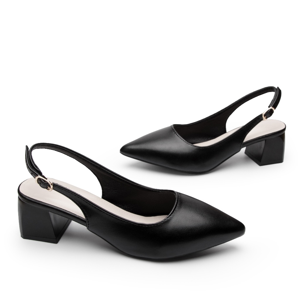 LADYSF รองเท้าแตะส้นกลางผู้หญิง สีดำคลาสสิก 2 นิ้ว ใส่งาน สํานักงาน ได้ ใส่สบาย ไม่เจ็บเท้า - รูปที่ 4