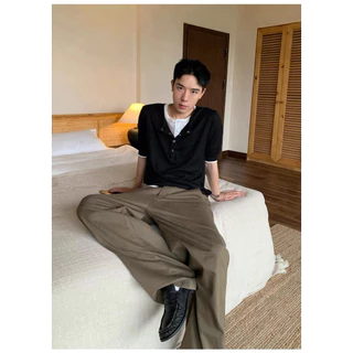 Layered Henley Long-Sleeve Shirt เสื้อแขนยาวทรงพอดีตัว A2