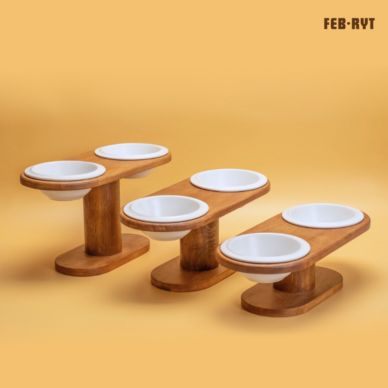 (S,M,L) Classic Wooden Stand with double bowls แท่นไม้รุ่นคลาสสิค2หลุม+ชามเซรามิคสัตว์เลี้ยง
