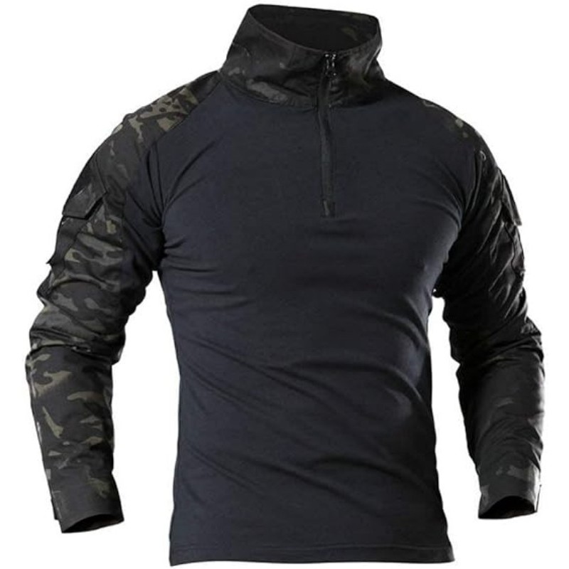 Men's Camo Tactical Combat Shirt, Lightweight Long Sleeve Military BDU Shirts Paintball Airsoft Top 