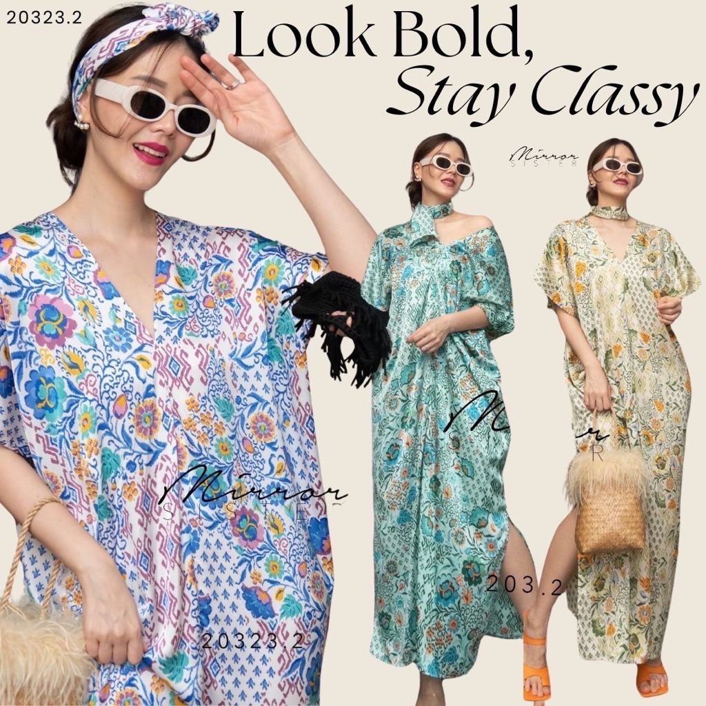 MRS | MIRRORSISTeR🔖 20323.2 แมกซี่เดรสลายดอกผสมผสานลายethic มาพร้อมที่ผูกคอเก๋