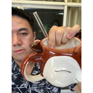 แก้วมัคพร้อมหลอดแก้ว แก้วเซรามิค แก้วอเมริกาโน่ร้อน ลายกวาง ขนาด17oz หรือ550ml เนื้อสโตนแวร์ stoneware ออกใบกำกับภาษีได้