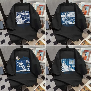 (ผ้าฝ้าย 100%)Luvoro oversize unisex เนื้อผ้านุ่มระบายแขนสั้น T-shirt สีดำและสีขาว เสื้อยืดทูโทน เสื้อยืดแขนสั้น C180