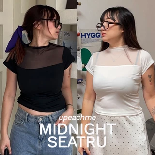 upeachme(K11,K12) MIDNIGHT SEATRU (M-XL) เสื้อซีทรูยาวเต็มตัวไม่สั้นครอป เสื้อยืดแขนสั้นซีทรูช่วงบน