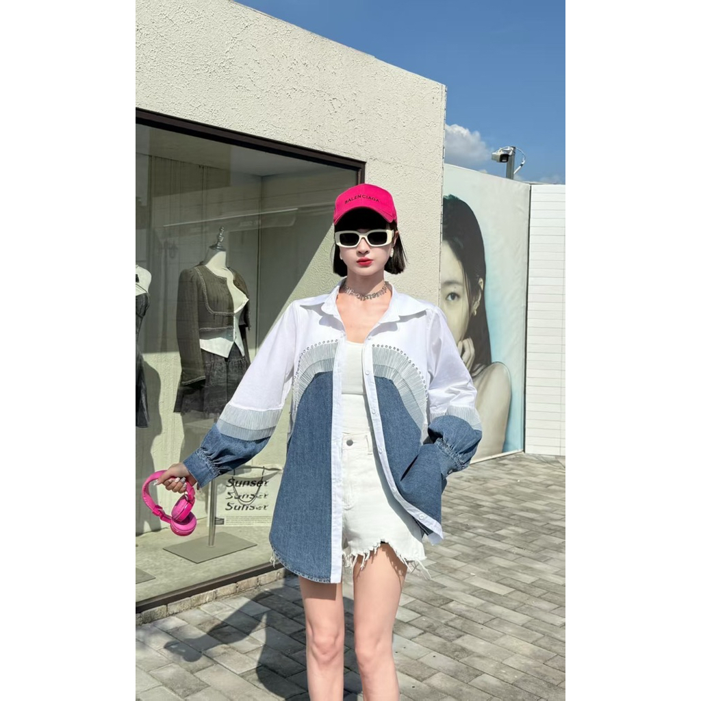 Jeans Patch Cotton Rim Frill DM Long Sleeve Shirt ราคา ถูกที่สุด ดีลบีเคเค แกลเลอรีภาพที่ 3