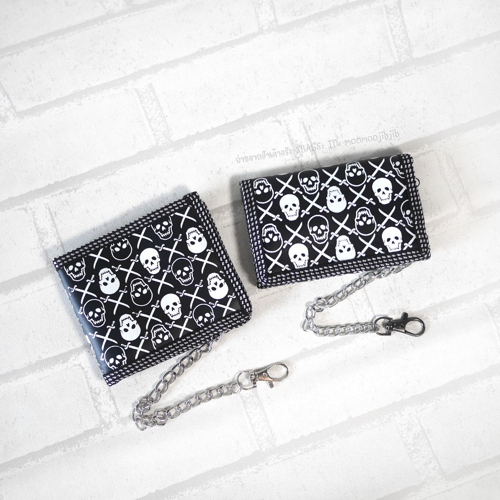 Skull design wallet กระเป๋าสตางค์ 2 พับและ 3 พับลายกะโหลก หนัง PU สกรีนเนื้อเดียวกับหนัง มีโซ่ทุกใบ