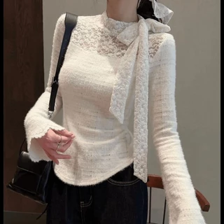 [Sheing office]🌟พร้อมส่ง🌟เสื้อแขนยาวผู้หญิงแต่งลูกไม้และเสื้อยืดเข้ารูป