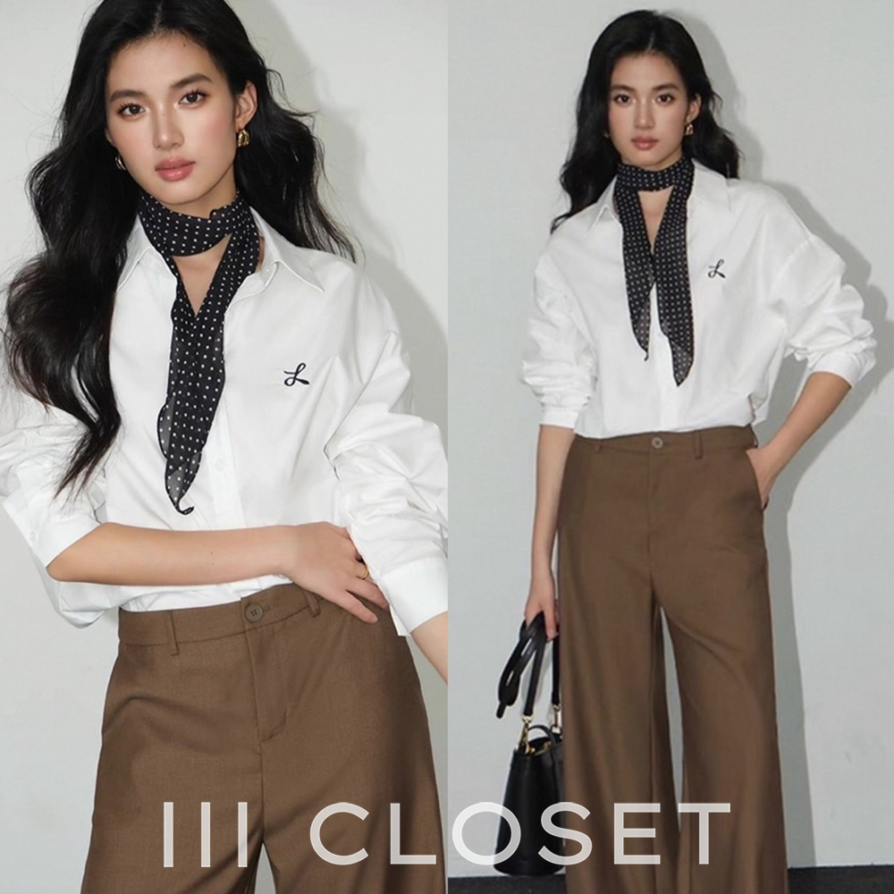 เสื้อเชิ้ตปักลาย lll Freesize lll  IT110 เสื้อเชิ้ต แขนยาว กระดุมหน้า ปักLV  ผ้าไหมอิตาลี