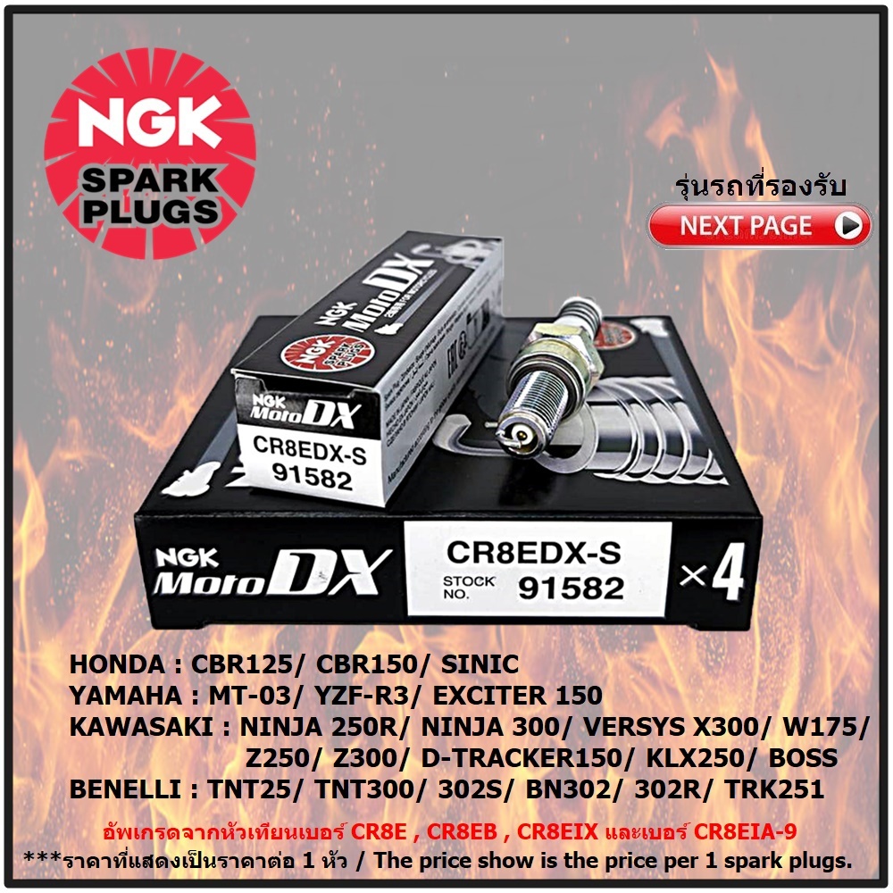 หัวเทียน NGK CR8EDX-S รุ่น MotoDX ขั้ว Ruthenium จำนวน 1 หัว สำหรับ BENELLI/CBR125/CBR150/EXCITER/MT