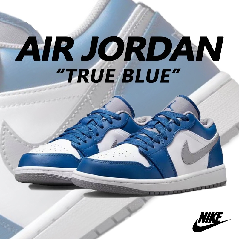 🐼ประกันของแท้⚾ Air Jodan 1 Low "True Blue"รองเท้าผ้าใบหุ้มส้นต่ำ แบบยูนิเซ็กส์ 553558-412
