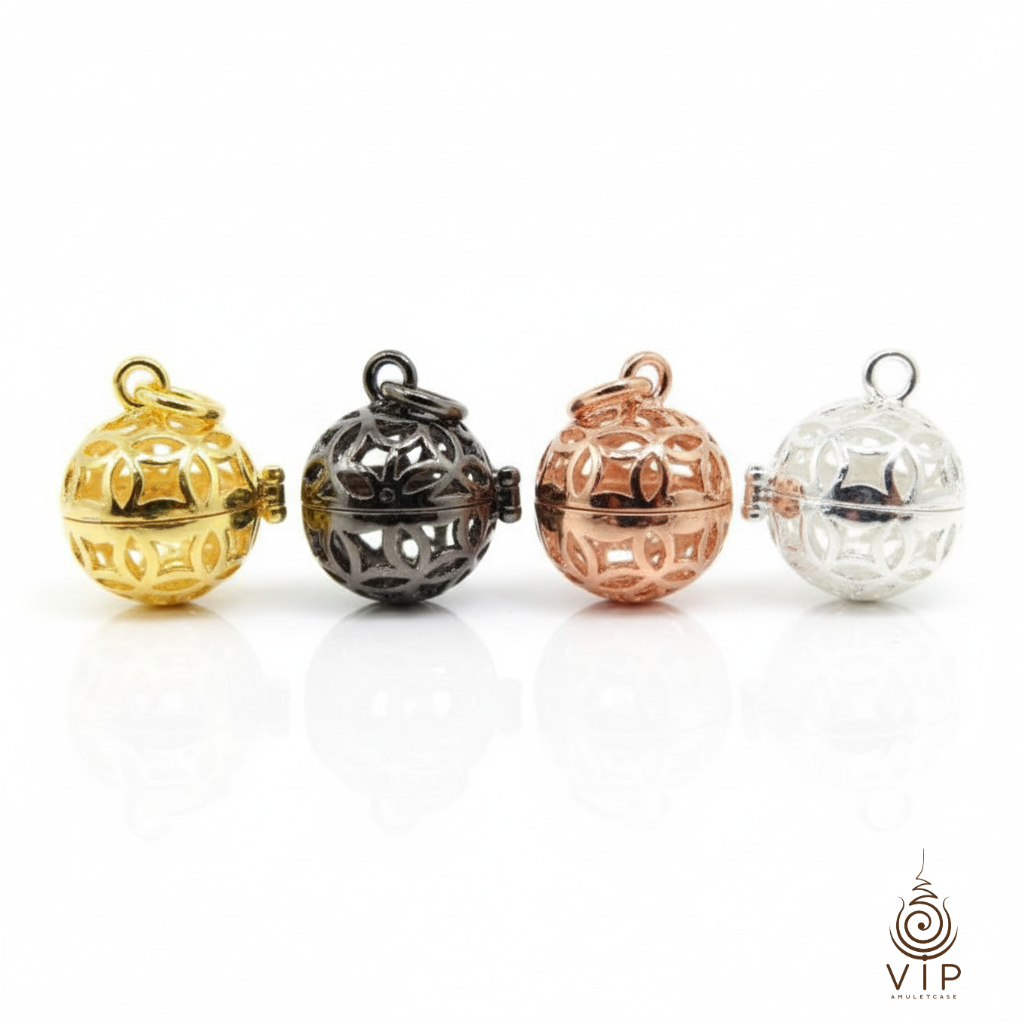 (ส่งไว เคลมฟรี) จี้กรอบตะกร้อกลม สำหรับวัตถุทรงกลม 🏐 | Round Locket Amulet Case | 圆形护身符外壳(กรอบชุบหนา2เท่า)
