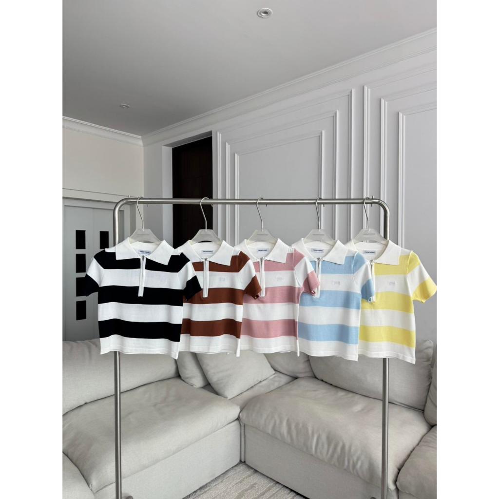 PT2947 เสื้อโปโลลายทางซิปหน้าปัก PROMTHONG