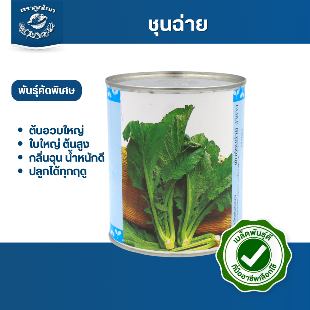 ตราลูกโลก เมล็ดผักกาดเขียว ชุนฉ่าย Mustard  Leaf เมล็ดพันธุ์ผัก ผักสวนครัว ผักซอง ลูกโลก