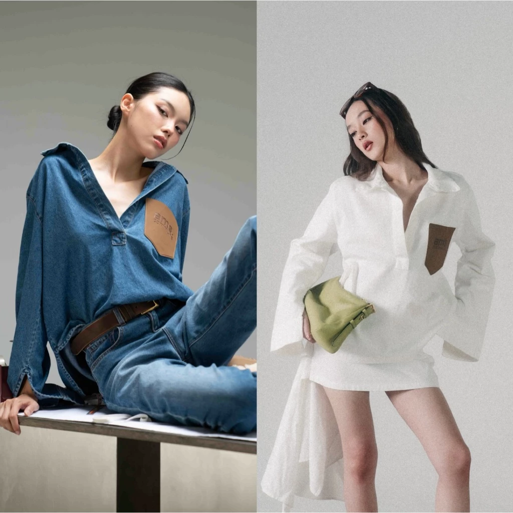ams.commune เสื้อยีนส์แขนยาว กระเป๋าหนัง (ล็อตสุดท้าย/มีรอบส่งทุกวัน)