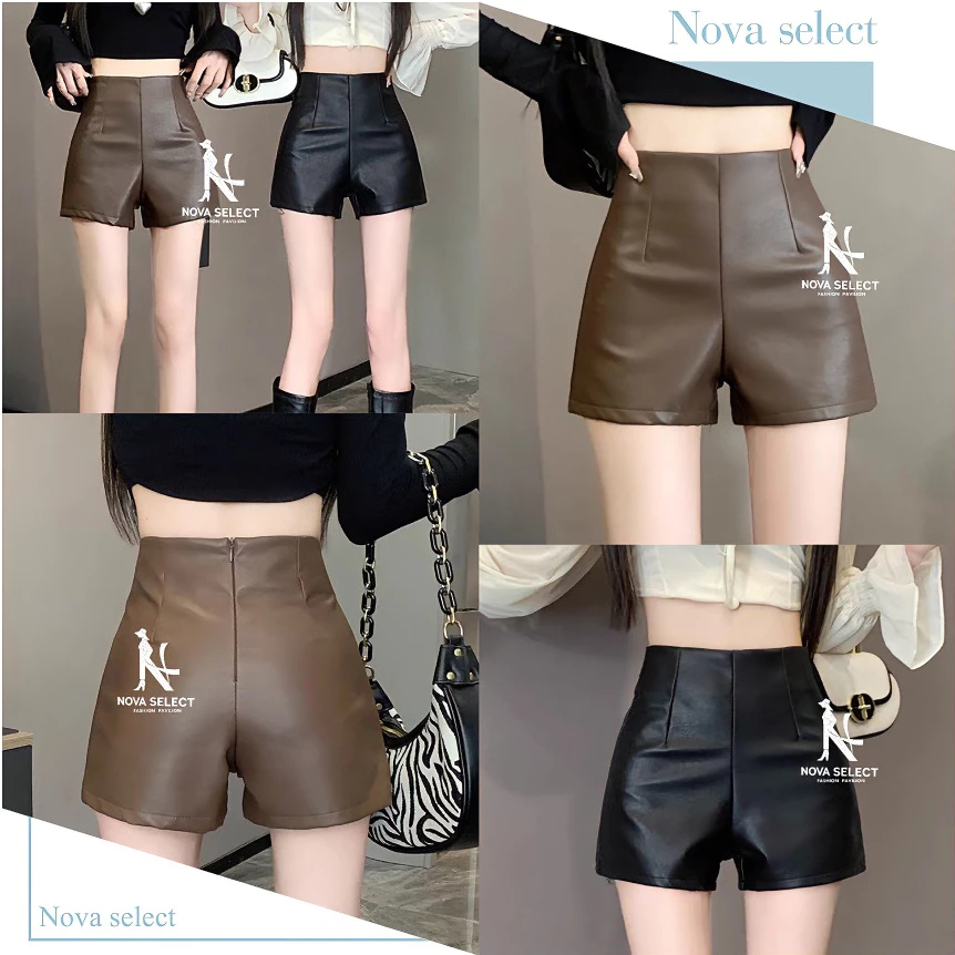 พร้อมส่ง กางเกงหนัง ขาสั้น รัดรูป เอวสูง แฟชั่นสไตล์สาวเท่ เสื้อผ้า Clothing
