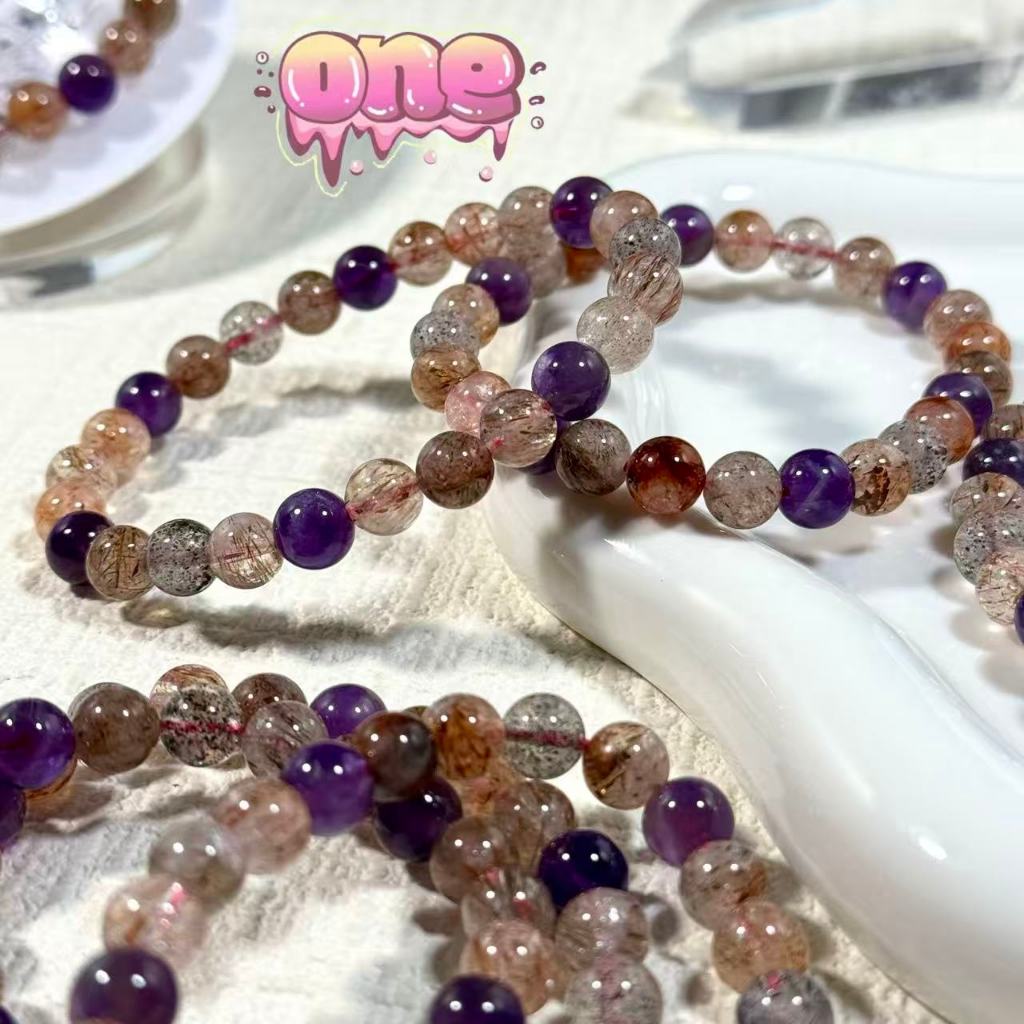 【หินที่มีพลังสูงที่สุด】 หินซุปเปอร์เซเว่น super 7สร้อยข้อมือ  สร้อยหิน กำไลหิน หินแท้ Super seven 7