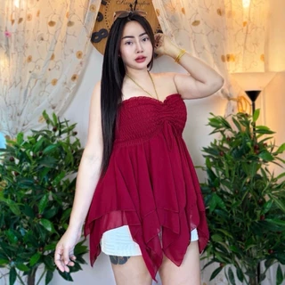 เสื้อสาวอวบ**ร้านแม่เพ็ญ อก20-48ยาว27 ทรงเกาะอก ผ้าชีฟองชายพริ้วๆ**รุ่น แป้งโก๊ะ**