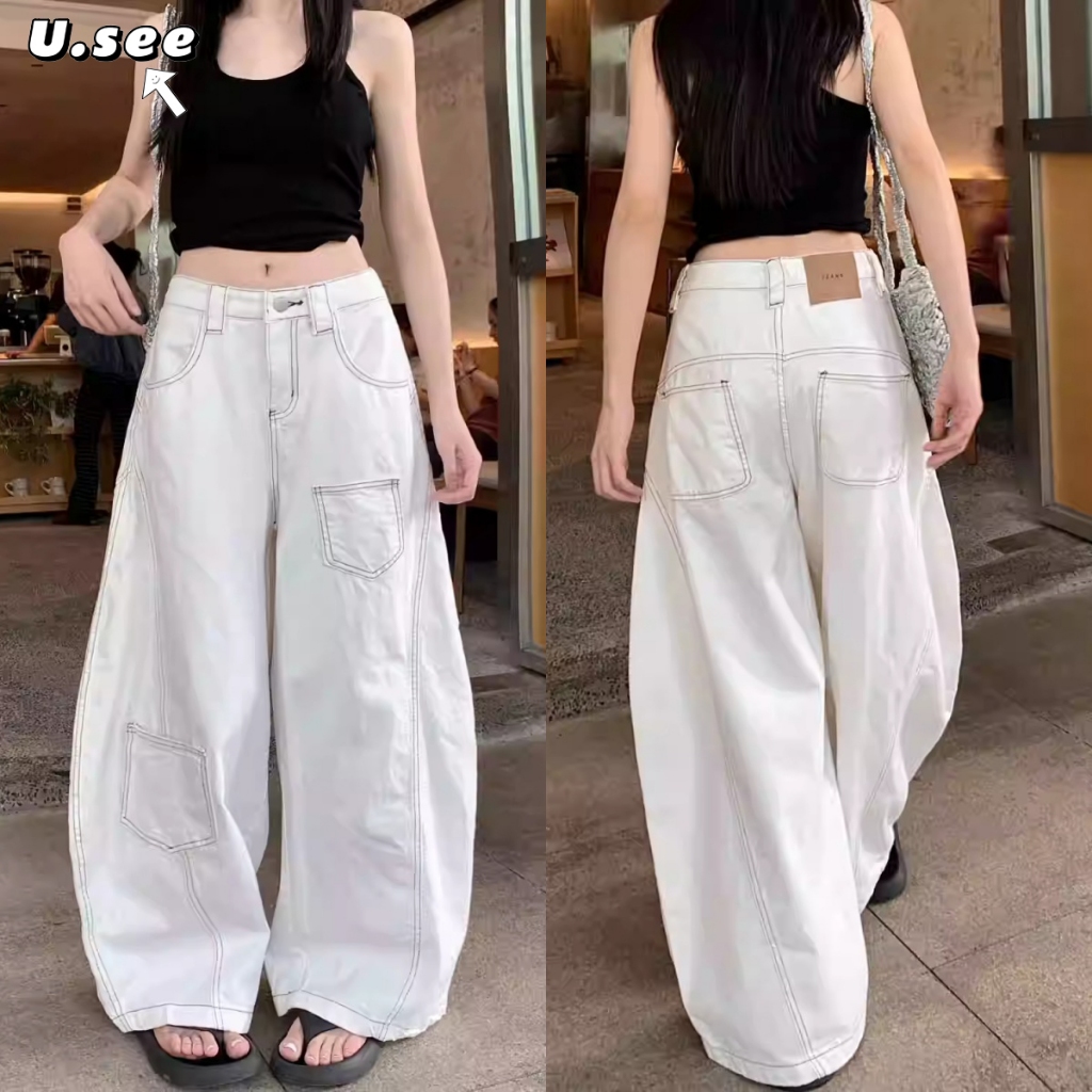 กางเกงผู้หญิง กางเกงยีนส์ สไตล์อเมริกา กระเป๋าหลายใบ ออกแบบสวย#1261