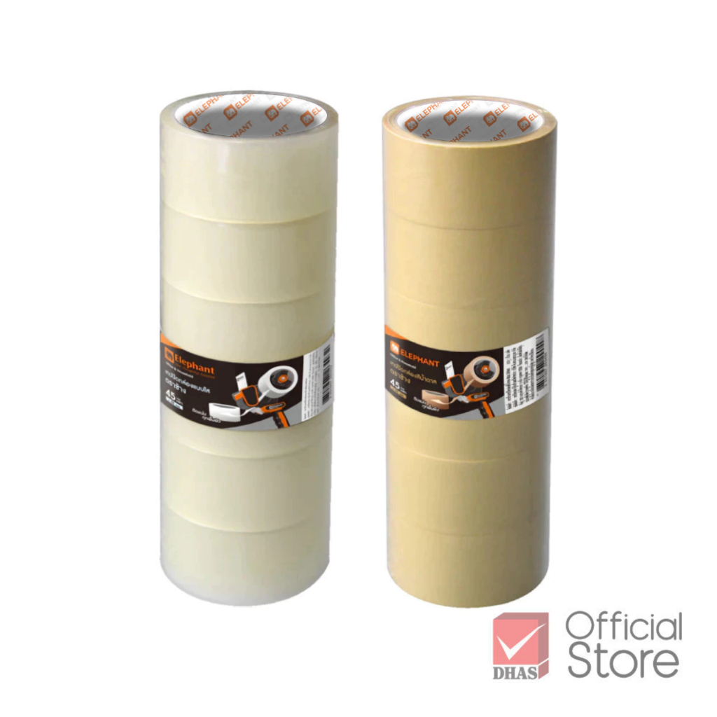 [ยกแพ็ค 6 ม้วน] Elephant เทป เทปโอพีพี เทปปิดกล่อง 48 มม. 45 หลา จำนวน 6 ม้วน