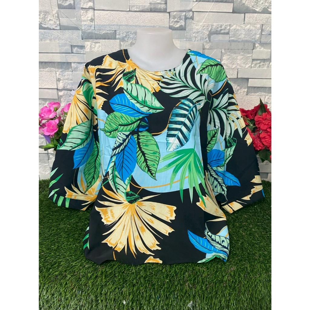 เสื้อลายดอก เสื้อสงกรานต์ ผ้าใหมอิตตาลี่ เสื้อคุณแม่  ลายดอก รอบอก 46-52นิ้ว รุ่น77 รูปที่ 7