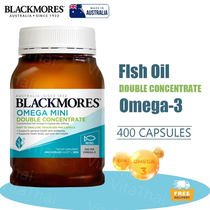 🔥น้ำมันปลา🔥Blackmores Fish Oil 1000mg Omega-3 Mini Double Concentrate มินิดับเบิลเข้มข้น 400 caps【EXP.2027】
