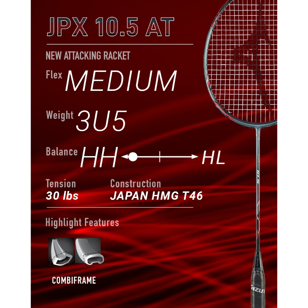 ไม้แบดมินตัน MIZUNO JPX 10.5 แถมเอ็น พันด้าม ซอง (โปรดอ่านรายละเอียดก่อนสั่ง)