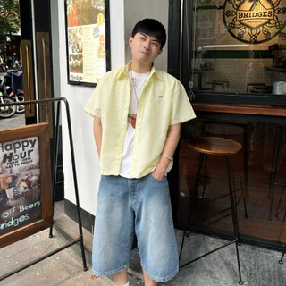 Karants เสื้อเชิ้ต Cropped Boxy, ผ้า Oxford, ตกแต่งด้วยขอบโลหะเรียบ, สำหรับผู้ชายและผู้หญิง Unisex - KR264