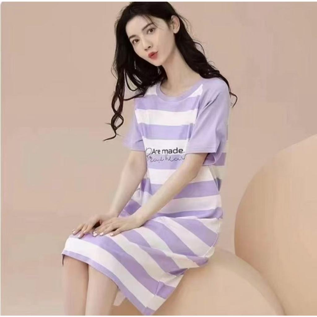 ชุดนอนกระโปรง-แขนสั้น ชุดนอนลายการ์ตูนน่ารัก สไตล์เกาหลี พลัสไซซ์ ขนาด 5XL ชุดนอนสาวอวบ กระโปรงยาว/เดรส (อก 24-48 นิ้ว)