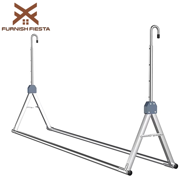 FurnishFiesta ราวตากผ้าสแตนเลส 1/2เสา ราวตากผ้าแบบแขวน ราวตากผ้าแบบยืดหดและพับเก็บได้ ปรับระดับ บนล่างซ้ายขวา