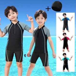ชุดว่ายน้ำเด็กแขนสั้น( แถมหมวก ) ใส่ได้ทั้งเด็กชายและเด็กหญิง เด็กเล็กและเด็กโต