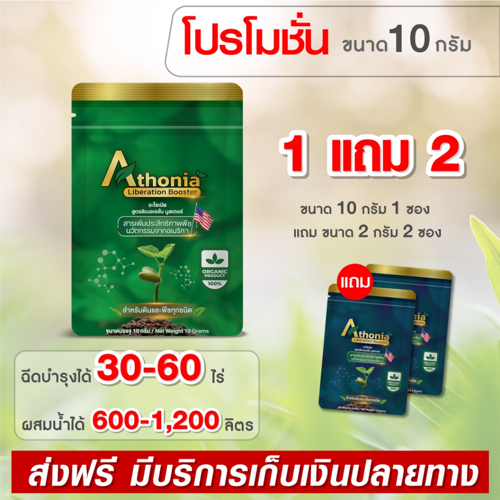 1แถม2 อะโธเนีย 10กรัม [30-60 ไร่] อาหารเสริมพืชทางใบ เร่งราก เร่งต้น เร่งดอก เพิ่มแป้ม เพิ่มน้ำตาล ราคา ถูกที่สุด ดีลบีเคเค