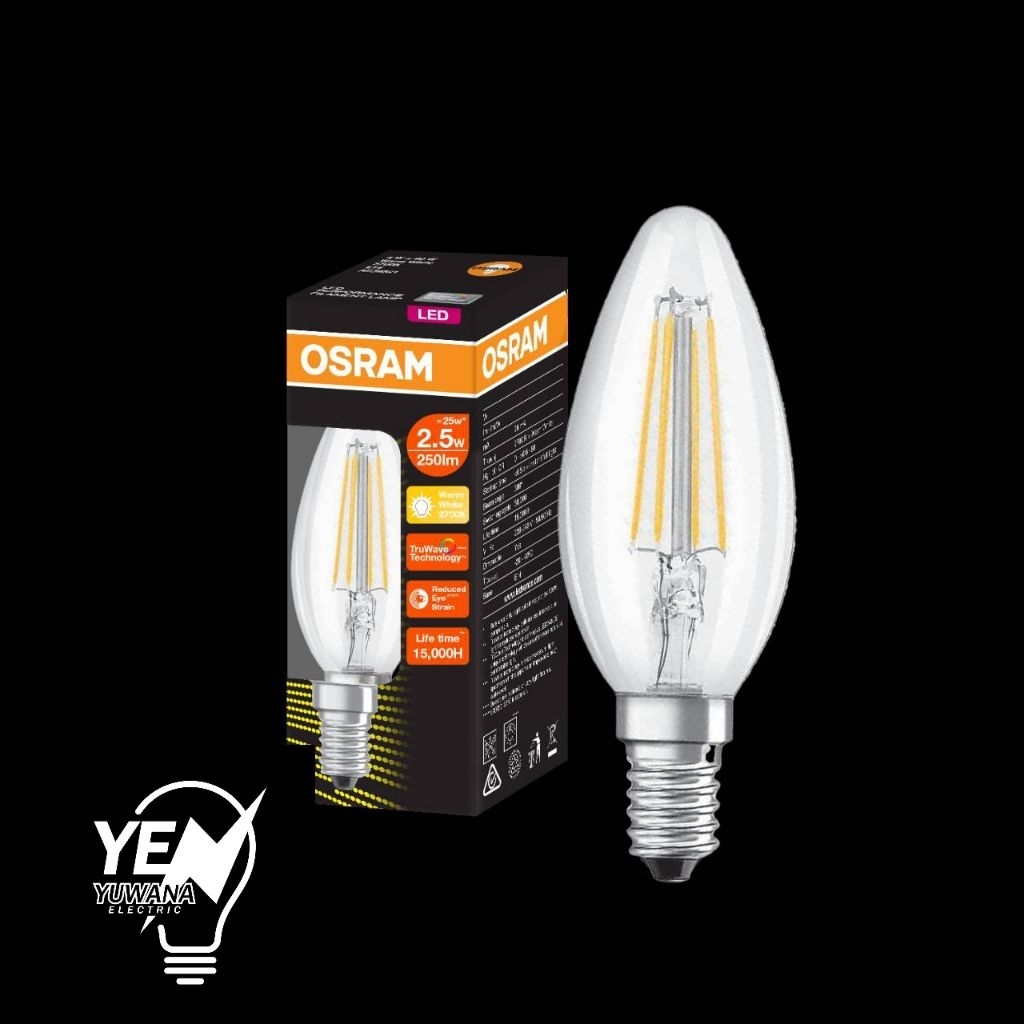 Osram หลอดแอลอีดี ฟิลาเมนต์ รุ่นLV CLA 2.5วัตต์ 827/E14(หรี่ไฟไม่ได้)