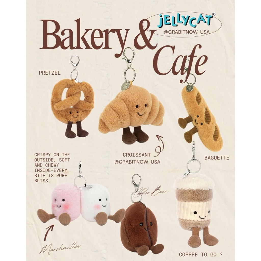 🥐 Pre Jellycat Bag Charm Keychain พวงกุญแจ ของแท้